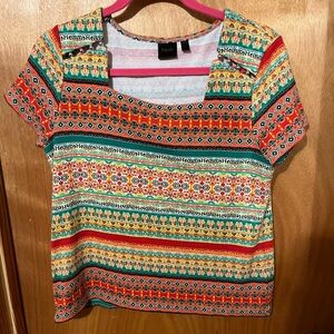 Rafaella Vibrant Patterned Short Sleeve Top